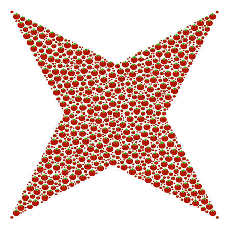 Sparkle Star collage of tomato. Vector tomato elements are grouped into sparkle star mosaic. Nutrition vector illustration.のイラスト素材