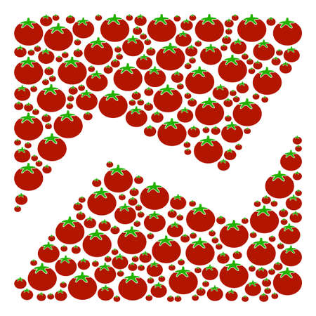 Analytics Chart collage of tomato in various sizes. Vector tomatoes items are united into analytics chart collage. Salad vector design concept.のイラスト素材