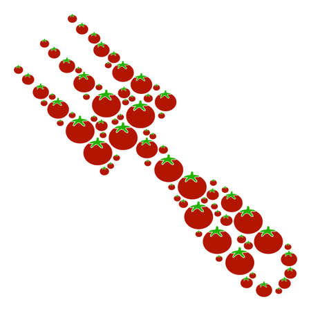 Cultivator Rake composition of tomatoes in different sizes. Vector tomatoes elements are composed into cultivator rake pattern. Natural vector design concept.のイラスト素材