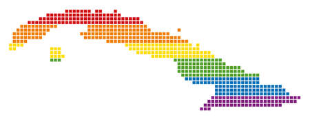 A pixel LGBT pride Cuba Map for lesbians, gays, bisexuals, and transgenders. Vector homosexual tolerance geographic map in LGBT flag colors on a white background.のイラスト素材
