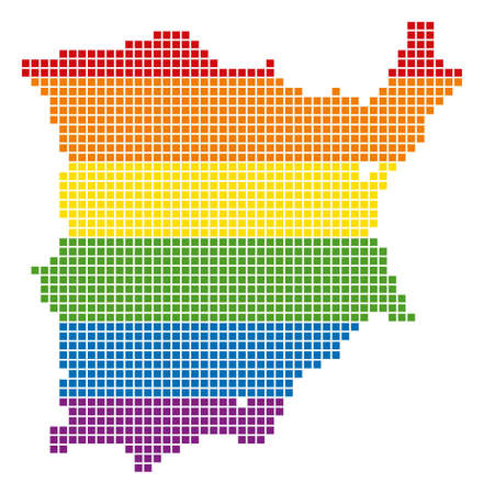 A pixel LGBT pride Koh Samui Map for lesbians, gays, bisexuals, and transgenders. Vector homosexual tolerance geographic map in LGBT flag colors on a white background.のイラスト素材