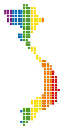 A dotted LGBT Vietnam Map for lesbians, gays, bisexuals, and transgenders. Vector geographic map in LGBT flag colors on a white background.のイラスト素材