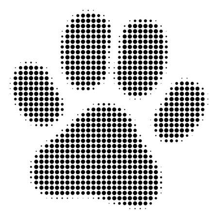 Paw Footprint halftone vector pictogram. Illustration style is dotted iconic Paw Footprint icon symbol on a white background. Halftone pattern is round points.のイラスト素材