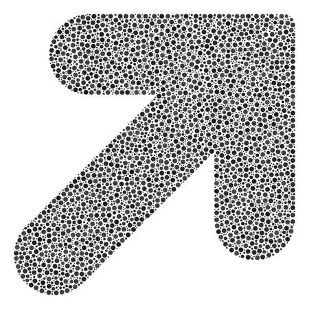 Arrow Up Right composition of dots in different sizes and color shades. Round dots are composed into arrow up right vector collage. Dotted vector design concept.のイラスト素材