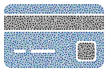 Bank card collage of circle dots in different sizes and color shades. Small circles are united into bank card vector mosaic. Dotted vector illustration.のイラスト素材