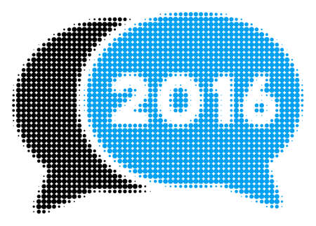 2016 Chat halftone vector pictogram. Illustration style is dotted iconic 2016 Chat icon symbol on a white background. Halftone matrix is circle items.のイラスト素材