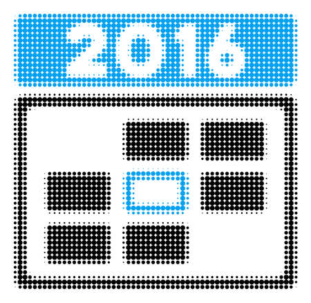 2016 Date halftone vector pictogram. Illustration style is dotted iconic 2016 Date icon symbol on a white background. Halftone pattern is round dots.のイラスト素材