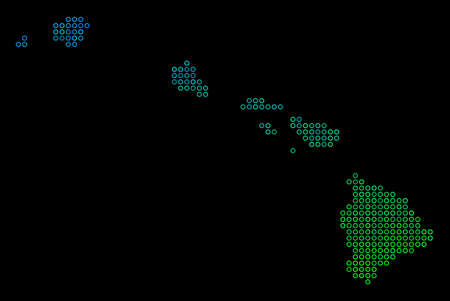 Dotted gradient Havaii Islands Map. Vector geographical map in green and blue gradiented color hues on a black background. Vector composition of Havaii Islands Map organized of empty circles.のイラスト素材