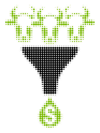 Cattle Profit Funnel halftone vector icon. Illustration style is dotted iconic Cattle Profit Funnel icon symbol on a white background. Halftone matrix is circle points.のイラスト素材