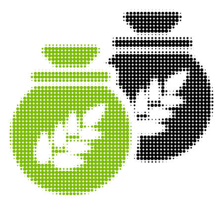 Grain Harvest Sacks halftone vector icon. Illustration style is dotted iconic Grain Harvest Sacks icon symbol on a white background. Halftone texture is circle spots.のイラスト素材