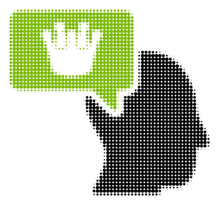 Person Dream Crown halftone vector pictogram. Illustration style is dotted iconic Person Dream Crown icon symbol on a white background. Halftone matrix is circle items.のイラスト素材