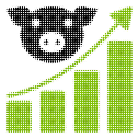 Pig Growing Chart halftone vector icon. Illustration style is dotted iconic Pig Growing Chart icon symbol on a white background. Halftone matrix is circle elements.のイラスト素材