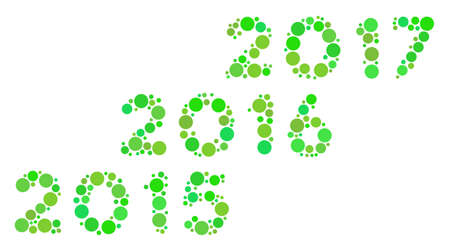 From 2016 To 2017 Years composition icon of filled circles in various sizes and green color tints....