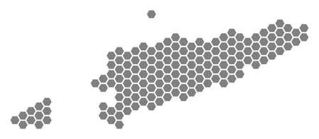 Grey hexagon East Timour Map. Vector geographical map in gray color on a white background. Vector pattern of East Timour Map organized of hexagonal pixels.のイラスト素材