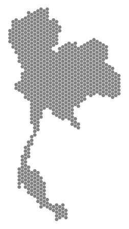 Grey hexagonal Thailand Map. Vector geographic map in gray color on a white background. Vector composition of Thailand Map combined of hexagonal items.のイラスト素材