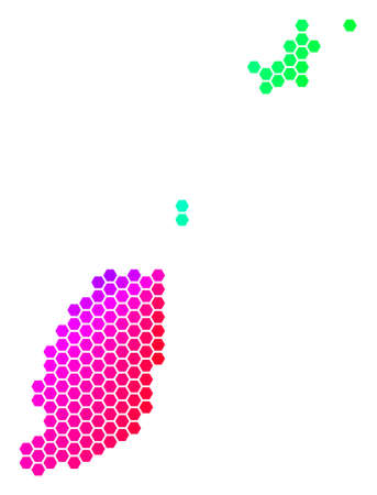 Spectrum hexagon Grenada Map. Vector geographic map in bright colors on a white background. Spectrum has circular gradient.のイラスト素材