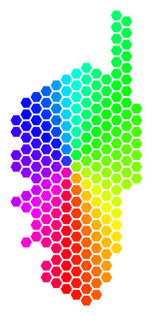 Hexagon spectrum Corsica France Island Map. Vector geographic map in bright colors on a white background. Spectrum has circular gradient.のイラスト素材
