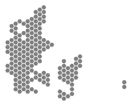 Grey hexagonal Denmark Map. Raster geographical map in grey color on a white background. Raster...