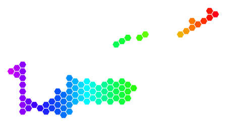 Spectrum Hexagonal Cayman Islands Map. Vector geographic map in bright colors on a white background....