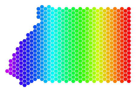 Spectrum Hexagonal Equatorial Guinea Map. Vector geographic map in bright colors on a white background. Spectrum has horizontal gradient.のイラスト素材