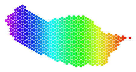 Spectrum Hexagonal Portugal Madeira Island Map. Vector geographic map in bright colors on a white background. Spectrum has horizontal gradient.のイラスト素材