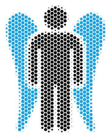 Halftone hexagon Angel icon. Pictogram on a white background. Vector pattern of angel icon composed of hexagon blots.のイラスト素材