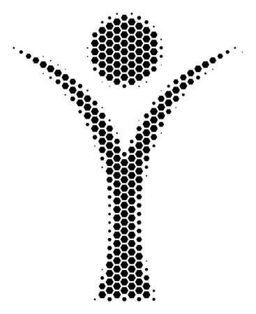Halftone hexagonal Abstract Man icon. Pictogram on a white background. Vector collage of abstract man icon organized of hexagonal blots.のイラスト素材