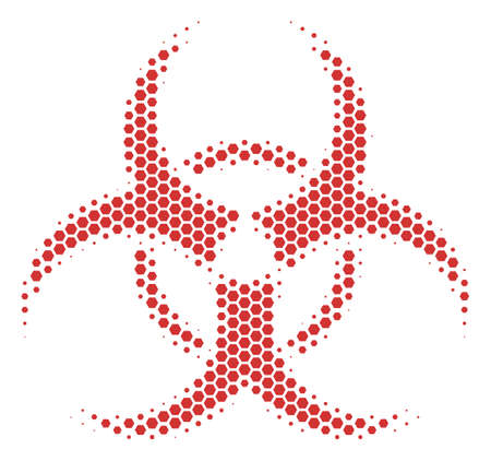 Halftone hexagonal Biohazard icon. Pictogram on a white background. Vector composition of biohazard icon organized of hexagon items.のイラスト素材