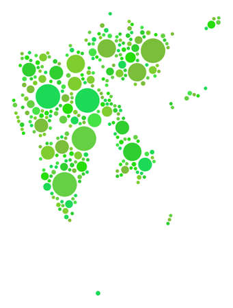 Svalbard Island Map mosaic of scattered dots in variable sizes and green color tones. Vector filled circles are composed into svalbard island map collage. Freshness geography map vector illustration.のイラスト素材