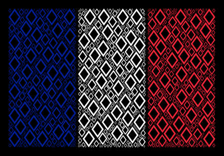 France State Flag concept organized of contour rhombus design elements. Vector contour rhombus pictograms are combined into geometric French flag composition on a black background.のイラスト素材