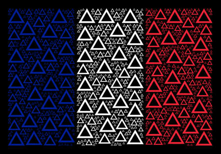 French State Flag pattern created of contour triangle elements. Vector contour triangle items are united into conceptual French flag composition on a black background.のイラスト素材