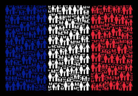 French National Flag pattern organized of family child elements. Vector family child pictograms are composed into mosaic France flag collage on a black background.のイラスト素材