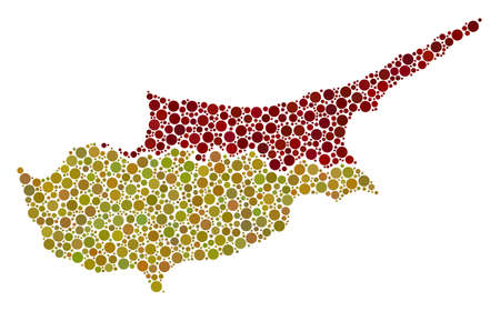 Cyprus Countries Map collage of circle elements in different sizes. Randomized round blots are combined into Cyprus Countries Map mosaic. Vector geographic map vector illustration.のイラスト素材