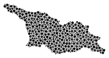 Georgia Map mosaic of round dots in various sizes. Scattered filled circles are arranged into Georgia Map mosaic. Vector geographic map vector illustration.のイラスト素材