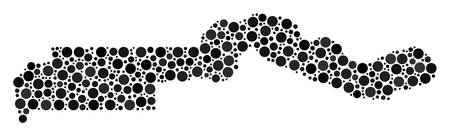 The Gambia Map mosaic of circle elements in variable sizes. Random spheric items are composed into The Gambia Map composition. Vector geography map vector illustration.のイラスト素材