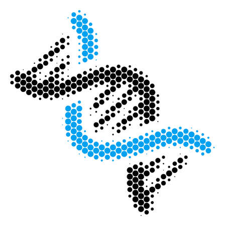 Halftone round spot DNA Spiral icon. Pictogram on a white background. Vector collage of DNA spiral icon made of round pixels.のイラスト素材