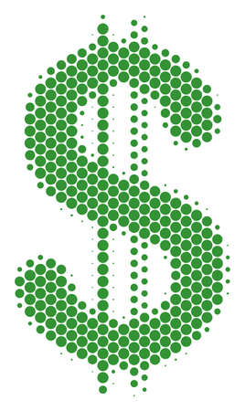 Halftone circle Dollar icon. Pictogram on a white background. Vector mosaic of dollar icon combined of spheric pixels.のイラスト素材