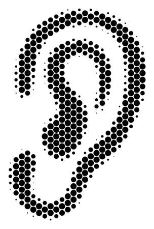 Halftone dot Ear icon. Pictogram on a white background. Vector concept of ear icon organized of round blots.のイラスト素材