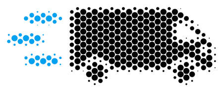 Halftone circle Fast Delivery Car icon. Pictogram on a white background. Vector pattern of fast delivery car icon composed of spheric items.のイラスト素材