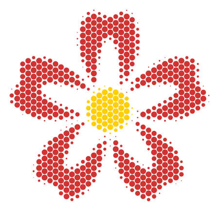 Halftone dot Flower icon. Pictogram on a white background. Vector composition of flower icon composed of round pixels.のイラスト素材