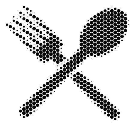 Halftone dot Fork And Spoon icon. Pictogram on a white background. Vector concept of fork and spoon icon created of round dots.のイラスト素材