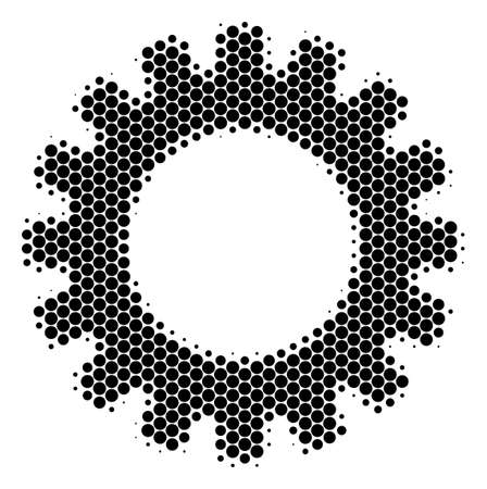 Halftone dot Gear icon. Pictogram on a white background. Vector composition of gear icon done of sphere items.のイラスト素材