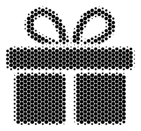 Halftone circle Gift icon. Pictogram on a white background. Vector collage of gift icon combined of round elements.のイラスト素材