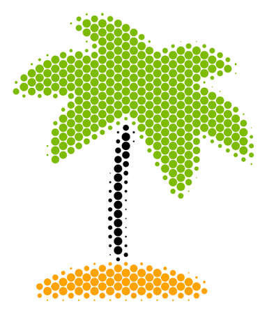 Halftone circle Island Tropic Palm icon. Pictogram on a white background. Vector mosaic of island tropic palm icon done of circle spots.のイラスト素材