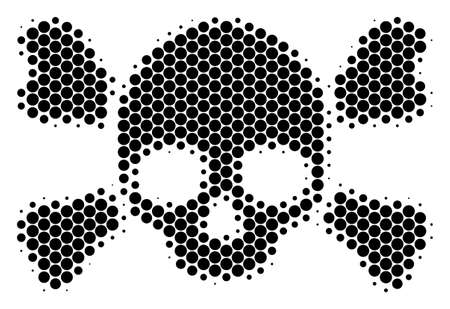 Halftone round spot Skull Crossbones icon. Pictogram on a white background. Vector pattern of skull crossbones icon combined of circle spots.のイラスト素材