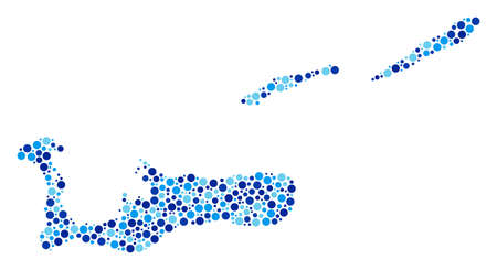 Cayman Islands Map composition of small circles in various sizes and blue color hues. Randomized round spots are composed into Cayman Islands Map collage. Vector geography blue map design concept.のイラスト素材