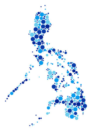 Philippines Map collage of circle elements in variable sizes and blue color tinges.のイラスト素材