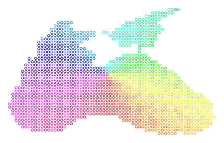 Spectral Black Sea Map. Vector geographic map in bright rainbow color hues. Spectrum has circular gradient. Colored vector composition of Black Sea Map constructed of circle elements.のイラスト素材