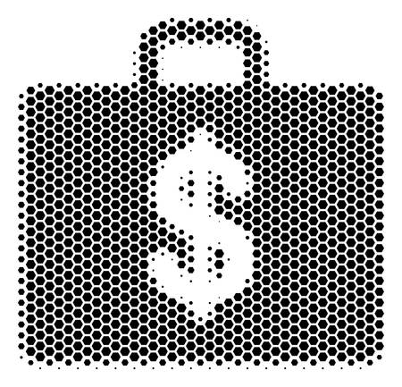 Halftone hexagon Business Case icon. Pictogram on a white background. Vector mosaic of business case icon done of hexagonal elements.のイラスト素材