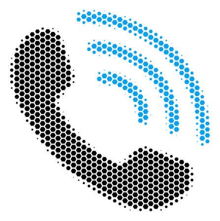Halftone hexagonal Call Ring icon. Pictogram on a white background. Vector composition of call ring icon composed of hexagon dots.のイラスト素材
